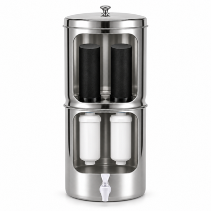 Inside the Purroa Fluoride Edition: carbon cartridges above, fluoride filters below