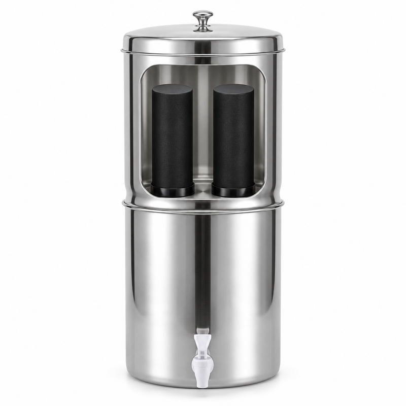 Inside the Purroa filter: two carbon cartridges in the upper chamber